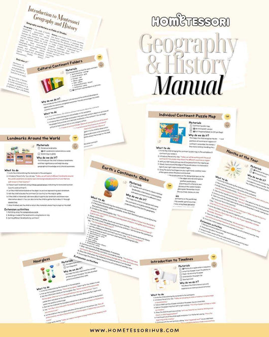 Hometessori Geography and History Manual & Print Kit - Montessori Geography and History Album and Printables